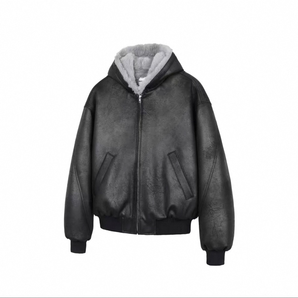 Faux leather faux fur coat